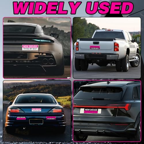 Image of 3Pcs Rose Red Student New Driver Car Magnetic Bumper Stickers Logo, Brightly Colored Safety Warning Signs for Women, Funny Car Magnet Accessories Stickers Suitable for Students and Novice Drivers