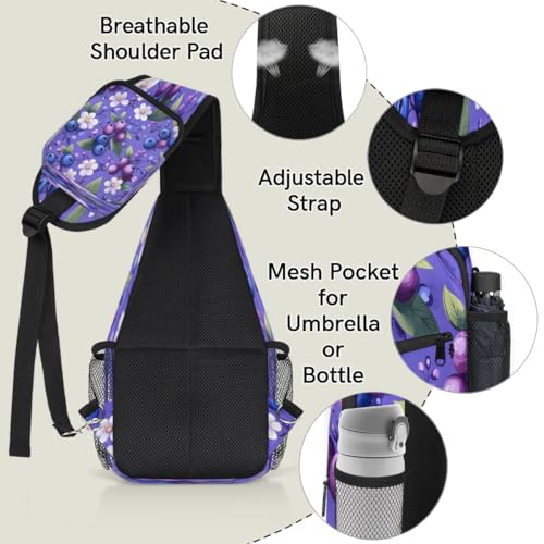 Morrales tipo Sling para viaje unisex azul con diseño de arándanos miniatura 4