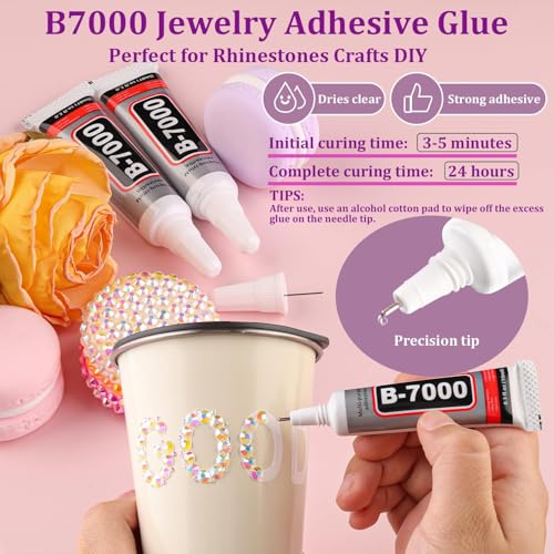 Image of Resin Rhinestones for Crafting with 3Pcs 10ml B7000 Jewelry Glue, 1 Box Transparent AB Flatback Gems Crystals Diamond for Bedazzling Crafts DIY Nail Art Makeup, Gems for Clothing Tumblers Shoes