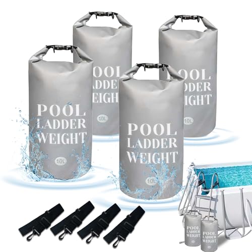 KEOHOLI 4 Packs Universal Pool Step Weights 500D PVC 10L Waterproof Bags for Swimming Pool Ladder Weights Above Ground Pools Sand Bags Pool Stair Weights for Pool Steps, Easy&Quick Fill Sand (Grey)