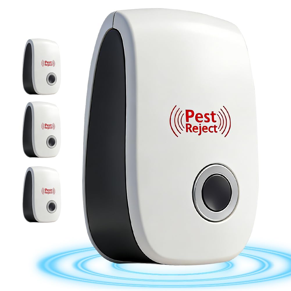 4 Piezas Repelente Ultrasónico de Plagas, Electrónico Repelente Mosquitos Insectos Control de Plagas, Repelente Ultrasónico Ratas, Eficaz contra Moscas, Mosquitos, Cucarachas, Ratones, Insectos