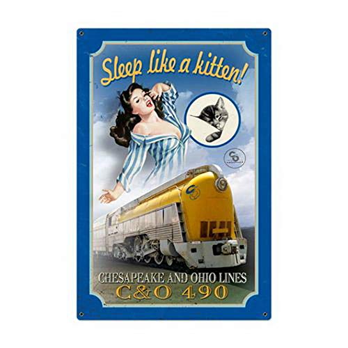 ABLERTRADE DHArt Metal Tin Sign Chesapeake Ohio Chessie Kitten Railroad Pinup Girl Vintage Look Rust Man Cave Wall Plque 8X12 Inch