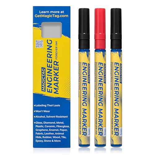 MAGIC TAG ALCOHOL & CHEMICAL RESISTANT, UV-Proof, Fine Point (3 Pack) | Universal Lab, Industrial, Professional Labeling on Glass, Plastic, Metal & Wet Surfaces