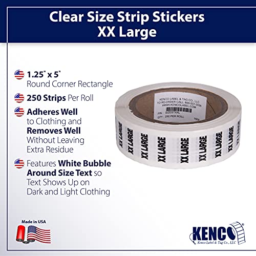 Clothing Size Strip Labels - 1.25" X 5" - 250 Strips Per Roll - Clear With Black And White Ink By Kenco (Xxl) #TOP2