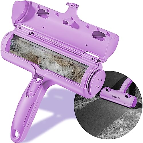 Image of ACE2ACE Pet Hair Remover Roller, Reusable Animal Hair Removal Brush for Dogs and Cats, Self Clean Pet Roller for Carpet, Furniture, Rugs, Laundry, Clothes and Bedding, Sofa, Purple