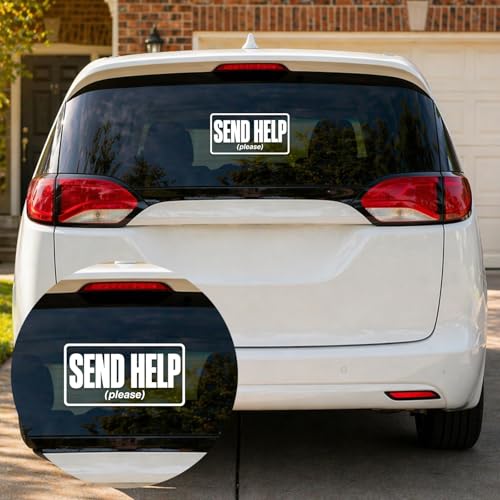 Image of 2Pcs - No Background - Waterproof Car Decal Sticker of Funny Sarcastic This is Fine Humor Chaos Meme Send Help Please Design for Car, Truck, Window, Laptop (White 5.8'' x 3.0'') |VER100n111WH