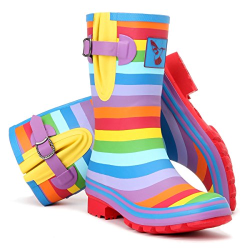 Rubber Rain Boots For Women's Garden Shoes Waterproof Boots Cute Printing Rainbow Mid-Calf Rain Boots UK Brand4