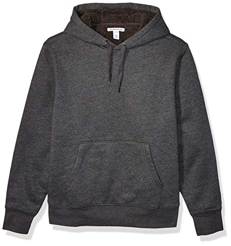 Amazon Essentials Men's Sherpa Lined Pullover Hoodie Sweatshirt, Charcoal Heather, Medium