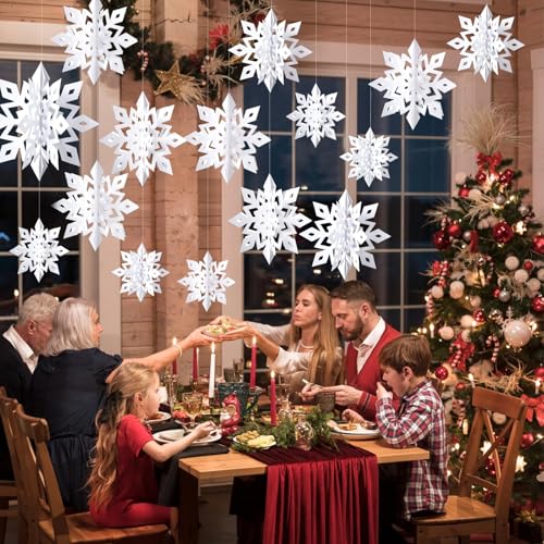 Image of Snowflake Decorations, Paper Christmas Hanging Decor Indoor, White, 24-Pc