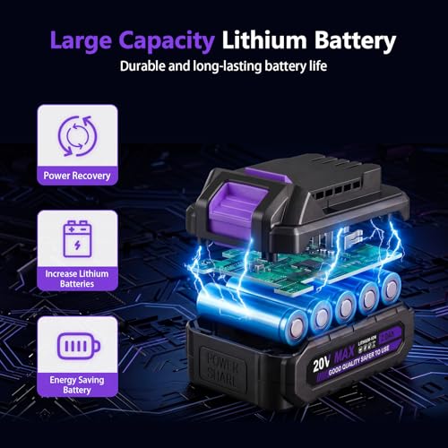 Image of Purple 20V Cordless Drill Electric Drill set, Electric Screwdriver with 2 Batteries & Charger, 3 /8 inch Keyless Chuck, 25+1 Torque 2-Speed Hammer Drill, Drill Bits Kit for Home DIY & Woodworking
