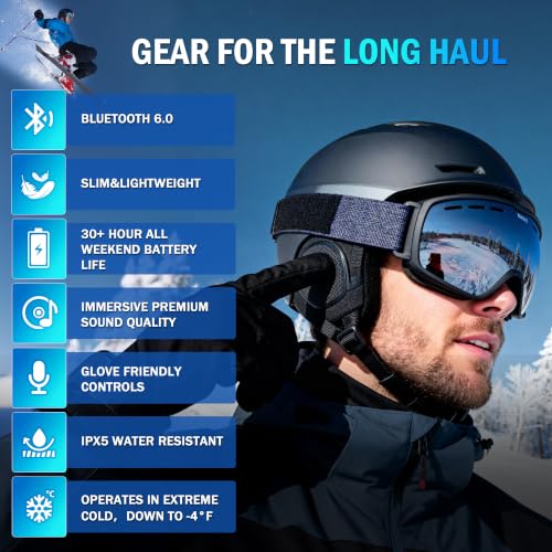 Image of Wireless Bluetooth 6.0 Ski Helmet Speakers - 30H Playtime, Glove-Friendly, HDR Audio, IPX5 Waterproof, Rechargeable Drop-in Headphones with Built-in Mic for Skiing & Snowboarding Audio Ready Helmets