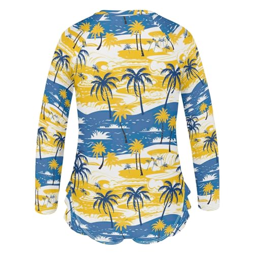 Tropical Palm Trees Girls Long Sleeve Swimsuit UPF 50+ Rashguard Swimwear One Piece Bathing Suit for 3-12 212207122