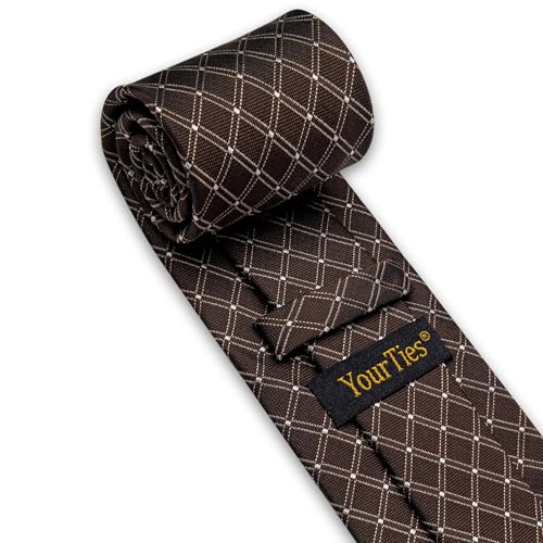 Image of YourTies Striped Ties for Men Classic Woven Silk Necktie with Handkerchief Cufflinks Set Formal Business Party Wedding