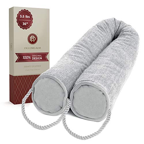 DECOREALM Heavy Duty Door Draft Stopper and Blocker, Sound Proof Draft Guard for Doors and Windows, Decorative Cylinder Provides Door Insulation and Weather Stripping for Doors (Grey, 36 Inches)