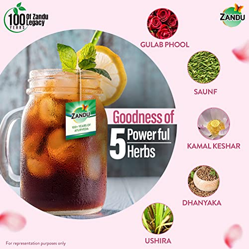 Image of Zandu Calming & Refreshing Herbal Infusion: 1st Ayurvedic Iced Herbal Tea With Taste & Health Benefits | Reduces Fatigue, Improves Skin Health & Promotes Digestion (25 Tea bags)