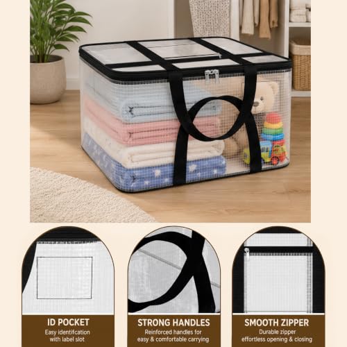 Image of Storite Nylon Big Underbed Storage Bag Moisture Proof Cloth Organiser with Zippered Closure and Handle(Transparent, 54x46x28cm) Rectangular