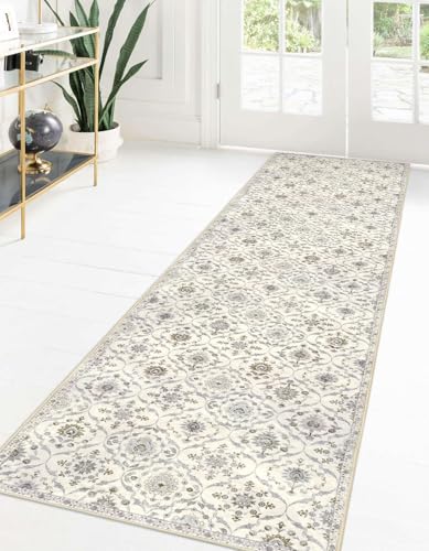 KILOCOCO 2x8 Runner Rug, Moroccan Super Soft Washable Hallway Entryway Runner Rug, Accent Print Faux Wool Kitchen Runner Rug 8 Feet Non-Slip Boho Rug Runner for Laundry Room Bedroom, Beige Yellow
