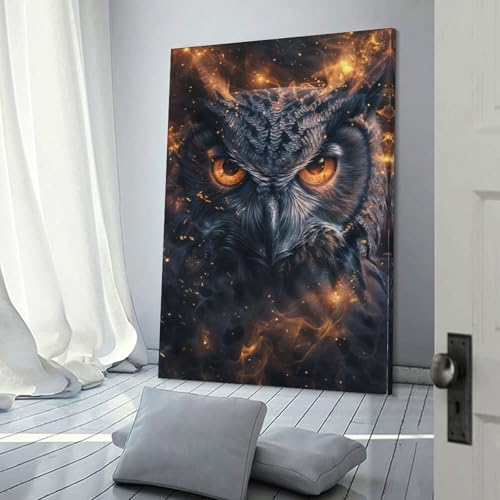 Toile regard ardent du hibou pour decoration de salle de bain et toilettes