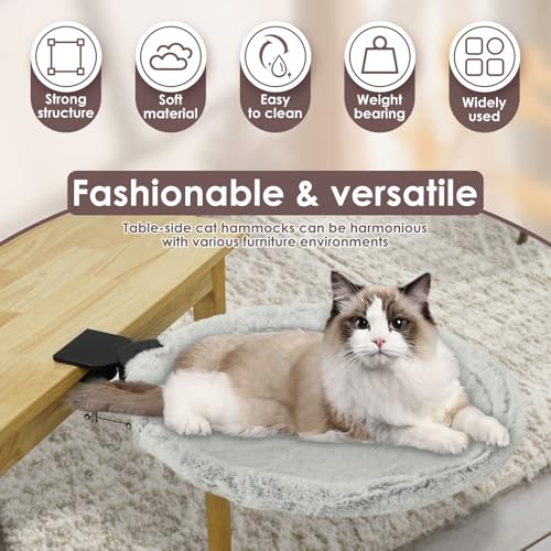 Plüsch Katzenhängematte, Starke Bequem Katzenschreibtischbett bis 20kg, Katzen Hängematte mit Stabiler Stahlhalterung, Platzsparend, Hängebett für Bürotische Schreibtisch und Computertische(grau)