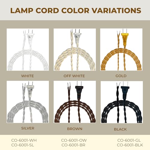 Royal Designs, Inc. CO-6001-BLK-8-1 Twisted Rayon Lamp Cord with NEMA-15P Plug, Stripped Ends Ready for Wiring, SPT-1 UL Listed, 8 feet, Black by Royal Designs, Inc. - Image 4