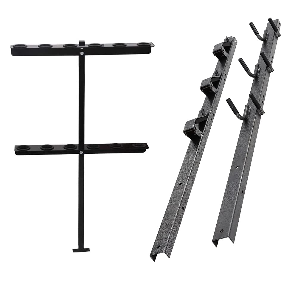3 Place Lockable Weedeater Trimmer Rack and 6 Holes Hand Tool Rack for Open Landscape Trailer Truck
