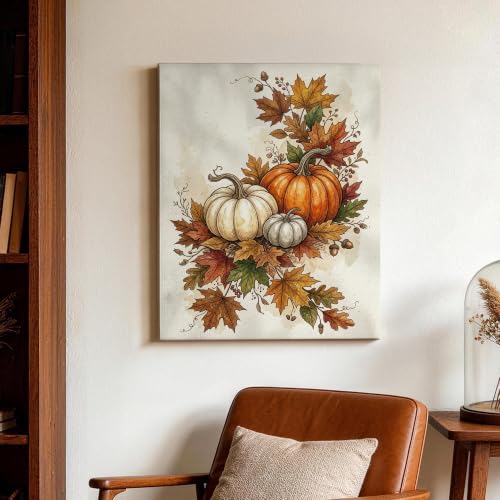 Lienzo decorativo de hojas de otoño y calabaza tradicional 3