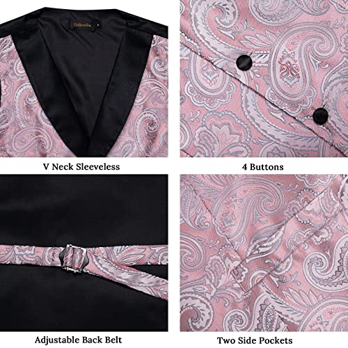 Image of DiBanGu Mens Paisley Vest Silk Sleeveless Suit Vest and Neck Tie Pocket Square Cufflinks Set for Wedding Formal