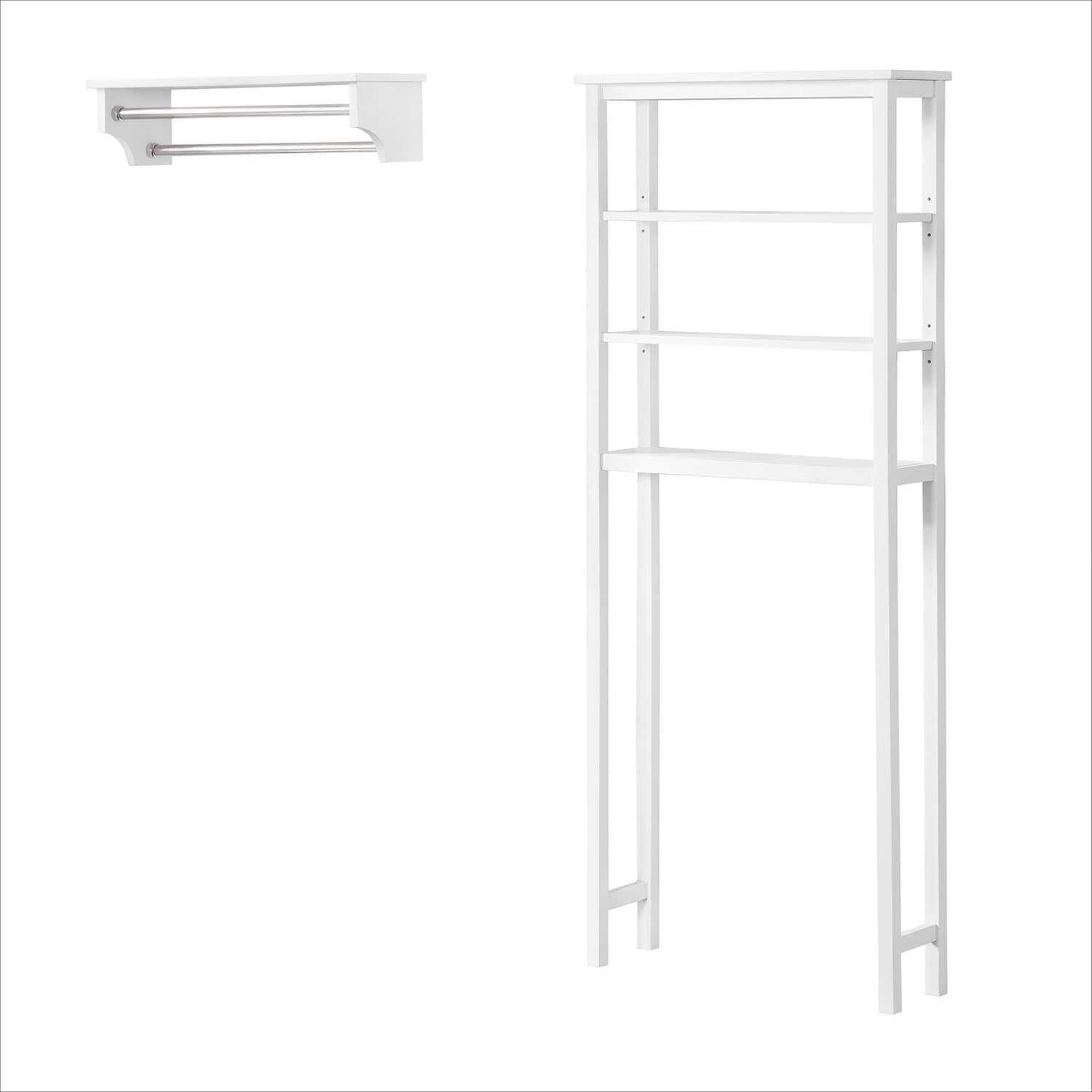 Dover Over Toilet Organizer with Open Shelving and Towel Rods - Bathroom Shelf Space Saver for Toiletries and Decor - White Wood Construction, Moisture Resistant - Fits Most Standard Toilets