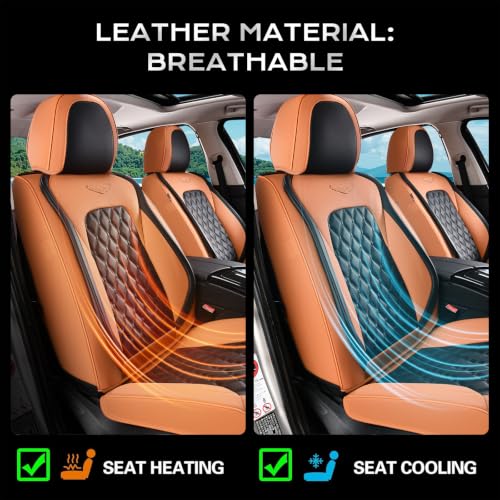 Image of Coverado Universal Car Seat Covers Full Set, Vintage-Style Soft Waterproof Faux Leather Front & Rear Seat Protectors, Comfortable Anti-Stain Interior for Most Vehicles - BrownBlack
