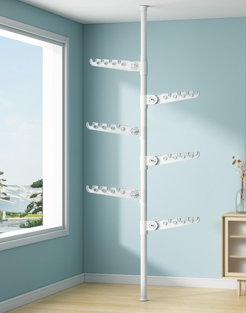 FGXHHS 6-Tier Telescopic Clothes Drying Rack - Adjustable Garment Stand & Tension Rod for Home, Balcony, Office Space-Saving Laundry 110-310cm