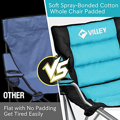 VILLEY-Camping-Chairs-Padded-Folding-Chair-Outdoor-Portable-High-Camp-Chair-Foldable-Outside-Arm-Chair-with-Cup-Holder-Carry-Bag-Blue