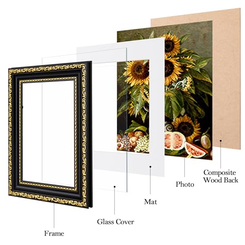 Image of eletecpro 5x7 Vintage Picture Frame, Glass Cover, Black Gold, 2-Pack | Display Photo 4x6 with Mat or 5x7 without, Horizontal or Vertical, Tabletop or Wall Decor