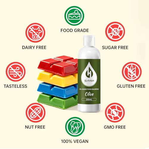 Image of Olive Oil Based Food Coloring for Chocolate - Herbeklab 100ml Professional Concentrated Oil Food Dye for Candy Melts, Chocolate, Cake Pops, Strawberries & Baking