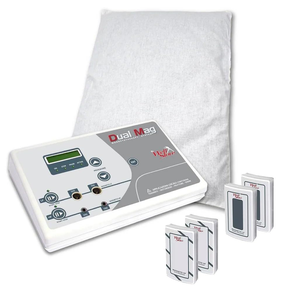 Dual Mag + Kit coussin basse fréquence 30 x 40 cm magnétothérapie CEMP haute et basse fréquence, 4 canaux, 92 programmes, usage domestique et professionnel