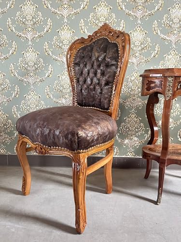 CasAmin Home & Living Akzentstuhl im französischen Louis-XV-Stil in nebliger brauner Farbe, Samt, Retro-Barock-Rokoko-Stil, handgefertigter Esszimmerstuhl in Samtbraun für die Inneneinrichtung – Bild 3