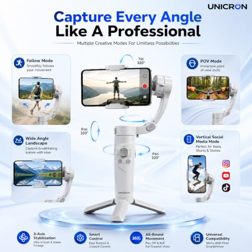 Image of M1 3-Axis Gimbal Stabilizer for Mobile with Built-in Extension Rod & Tripod Foldable Phone Gimble for Vlogging, Reels & YouTube Video, iPhone & Android, 8hr Battery