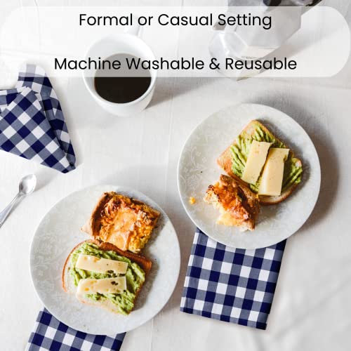 Dine N Decor Buffalo Plaid Cloth Napkins 100% Cotton - Ideal For Events Wedding Christmas Easter - Perfect Everyday Use Cloth Napkins 18X18 - Set Of 12 Gingham Check Napkins- Blue White #TOP6