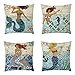 JWEK Federa 4 Pezzi Set Divano Creativo Cuscino Lino Cuscino Mediterraneo Marine Sirena Cuscino Federa Soggiorno Camera da Letto Decorazione 45X45 Cm