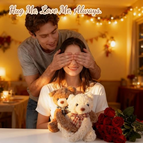 Image of Hugging Teddy Bears, Two Hugging Teddy Bears Stuffed Animals for Couple Girlfriend Girls Kids with Paw Hook and Loop, Soft Plush Toys Companion Gifts for Valentines Birthday Christmas Room Home Decor
