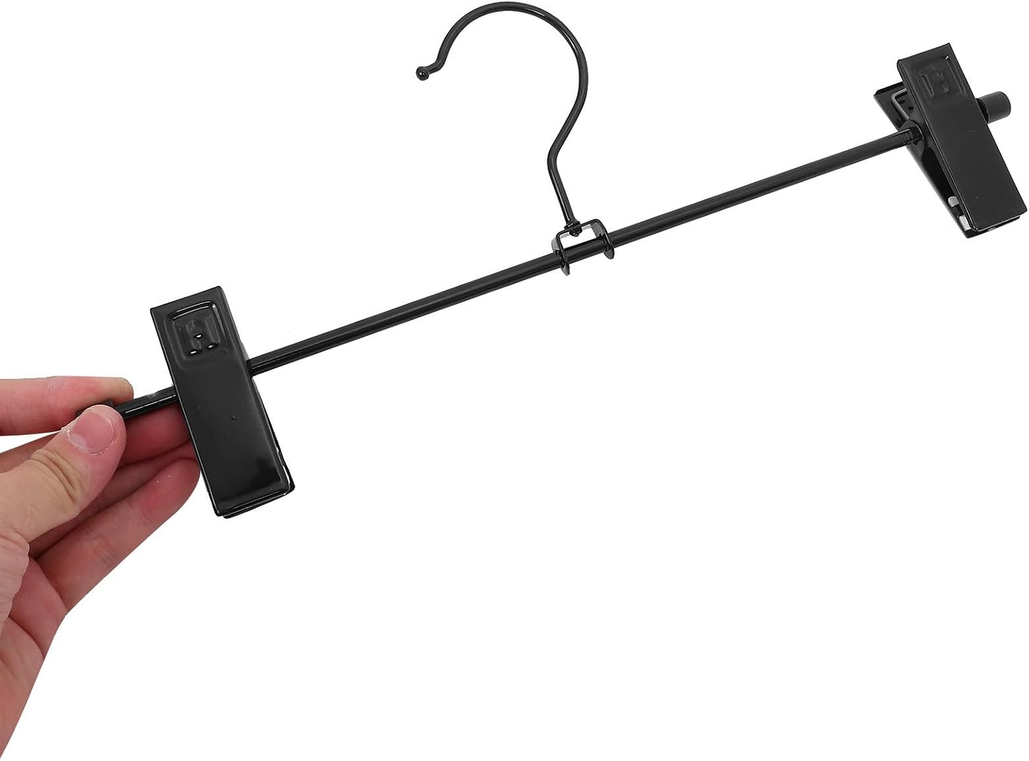 SUPVOX 10pcs Black Stainless Steel Pants Hangers with Adjustable Clips and 360-degree Rotating Hook, Space-Saving Clothes Hangers for Organizing Skirts, Trousers, and Shorts in Closet