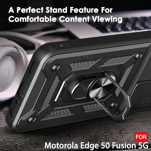 Image of AIBEX Back Cover for Motorola G96 5G / Motorola Edge 50 Fusion 5G | D10 Tough Armor Case | Sliding Camera Shield | 360 Protection | Kickstand Ring Holder | Military-Grade Shockproof Bumper Case