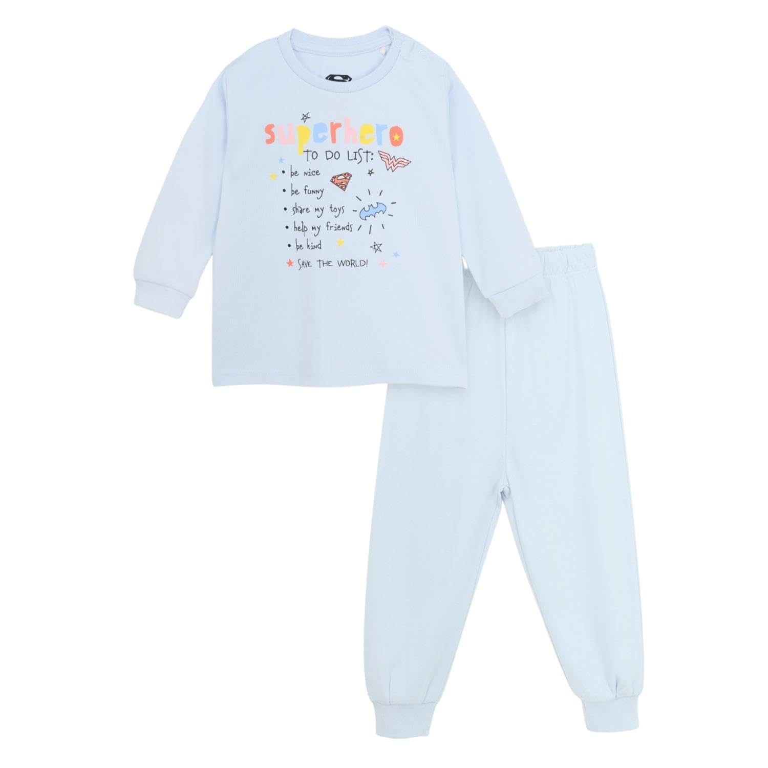 Nap ChiefUnisex Baby Printed Justice League Night Suit | Cotton Night Suit for Boys & Girls Comfortable Nightdress for Kids Matching Tshirt & Jogger Set for Kids