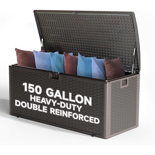 Ortus Collective 150-Gallon Large Deck Box – Features Lockable, UV-Resistant & Waterproof Double-Layer Resin Construction for All-Weather Outdoor Storage (Brown)
