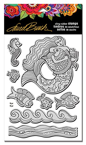 Stampendous Rubber W/Template Laurel Burch Stamp Set, Mermaid Fish