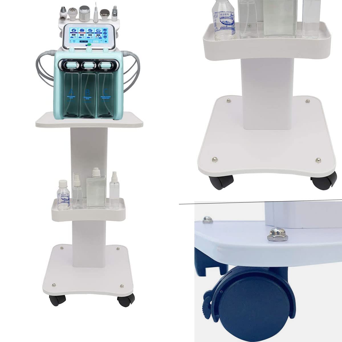 Carrello per salone di bellezza da parrucchiere SPA, Carrello medico portatile con vano portaoggetti e 4 ruote silenziose, bianco