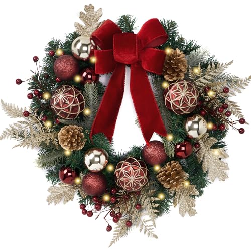 Valery Madelyn 20'' Pre-Lit Christmas Wreath for Front Door with