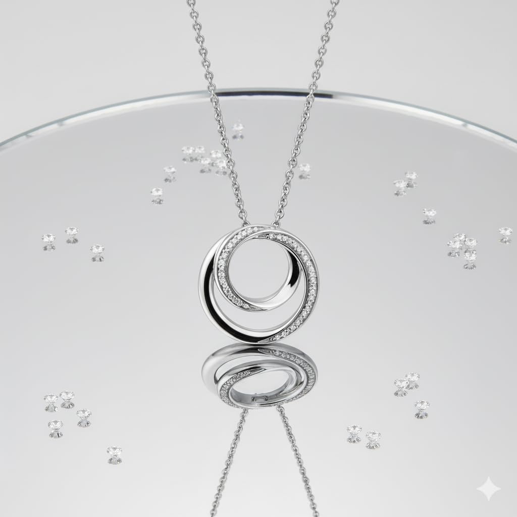Jewelili Sterling Silver Circles Pendant Necklace for Women | Natural White Round Diamonds | 18" Rolo Chain | Luxury Jewelry with Gift Box | Timeless Fashion Jewelry Gift for Her