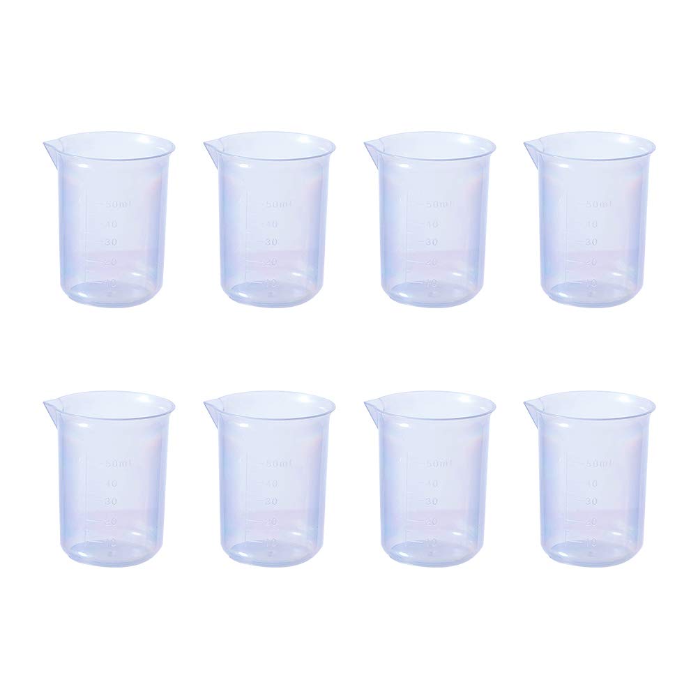 Othmro 8pcs 50ml Plastic Measuring Cups, Small Measuring Jug Plastic Liquid Container Graduated Beaker for Baking Cooking Kitchen Lab Measure Tool