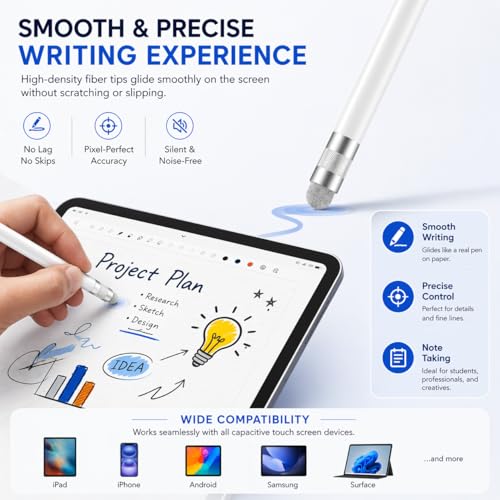 Image of Mizi 2-in-1 Stylus Pen for Touch Screens (Fibre + Fibre), High Precision Dual Fibre Tips, Universal Stylus for iPhone, iPad, Android Tablets, Samsung, Microsoft Surface - White