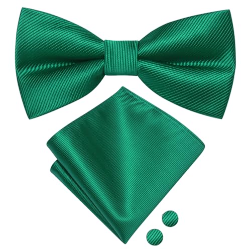 Image of Hi-Tie Bow Ties for Men Pre-Tied Pocket Square with Cufflinks Mens Bowtie Sets for Wedding Formal Party